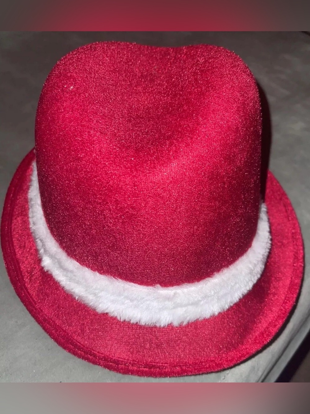 Christmas Santa Fedora / Plush Hat 3.5" Red and White Women - One Size